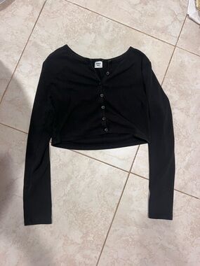 Sunday Best Black Long-Sleeve Cropped Button Cardigan